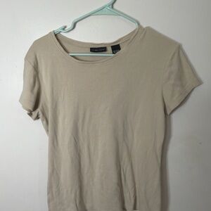 New York & Company Cream Short Sleeve Tee